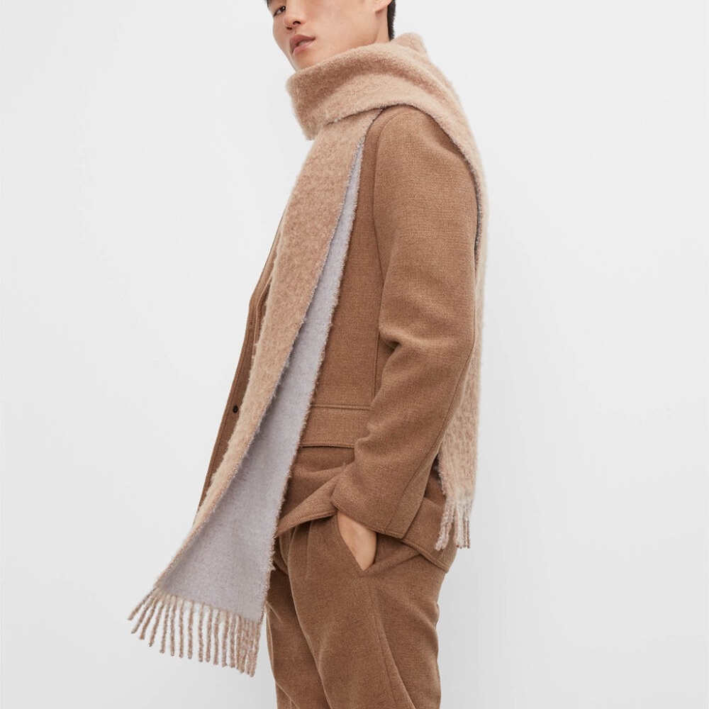 Cozy Wool Scarf - Brand New - NEVER WORN - Dark Camel/Grey